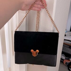 Disney Mickey Mouse Suede and Faux Leather Gold Chain Crossbody